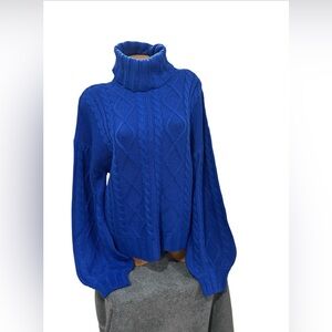 Blue Cable Knit Turtleneck Sweater sizer large